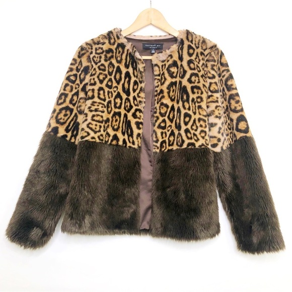 Anthropologie Current Air faux, fur color block and leopard print jacket - Picture 13 of 15